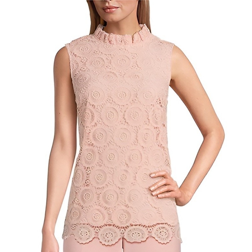 NWT Preston & York Womens Pink Lace Overlay Sleeveless High‎ Neck Blouse 6